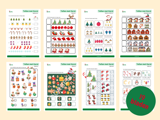 Telbladen Kerst – werkbladen voor groep 1/2/3