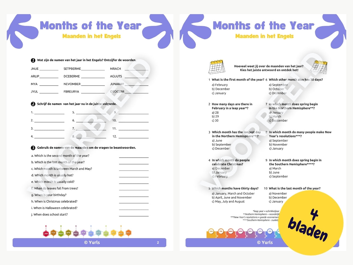 Werkboekje Engels – Months of the Year