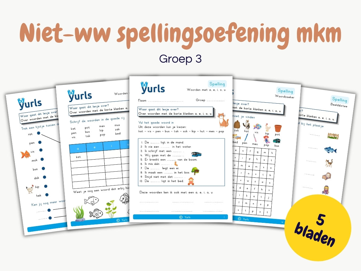 Niet-ww spellingsoefening mkm – werkbladen voor groep 3