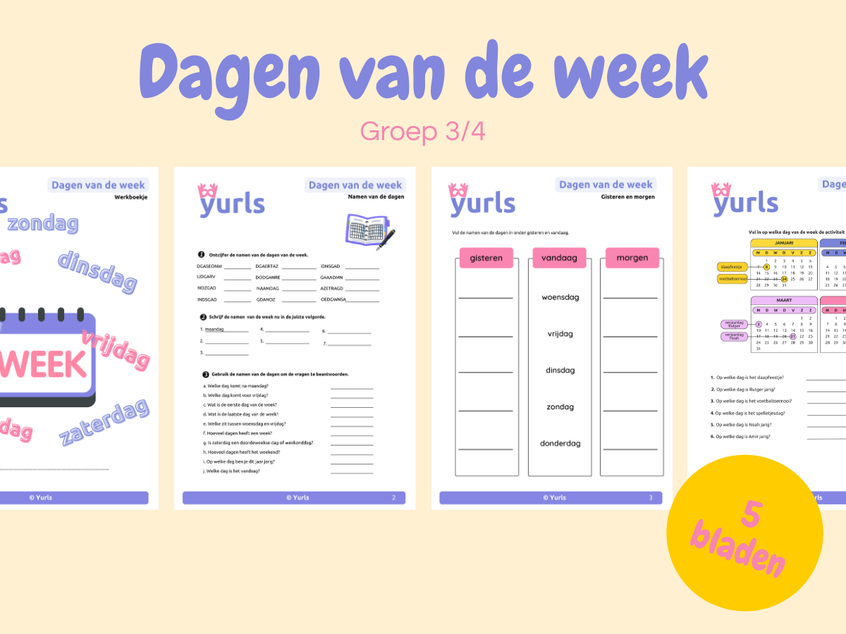 Dagen van de week | werkbladen voor groep 3/4