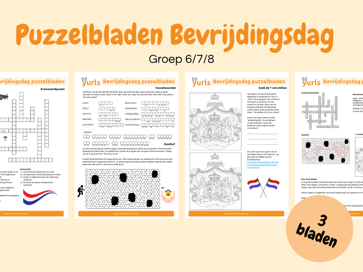 Puzzelbladen Bevrijdingsdag – werkbladen voor groep 6/7/8
