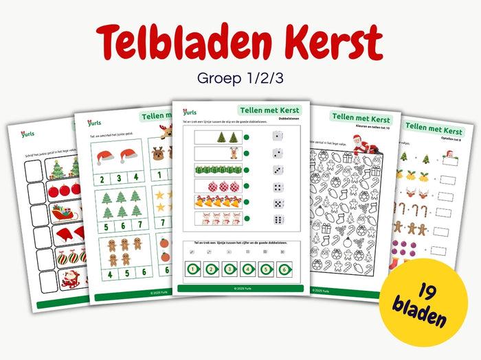 Telbladen Kerst – werkbladen groep 1/2/3