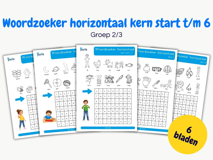 Woordzoekers horizontaal kern start t/m 6 – woordzoekers groep 2/3