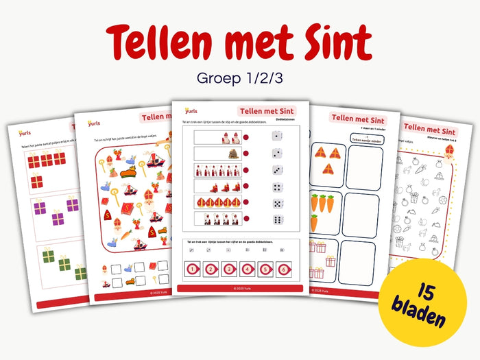 Tellen met Sint – werkbladen groep 1/2/3