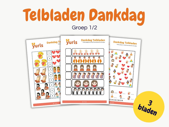 Telbladen Dankdag– werkbladen groep 1/2