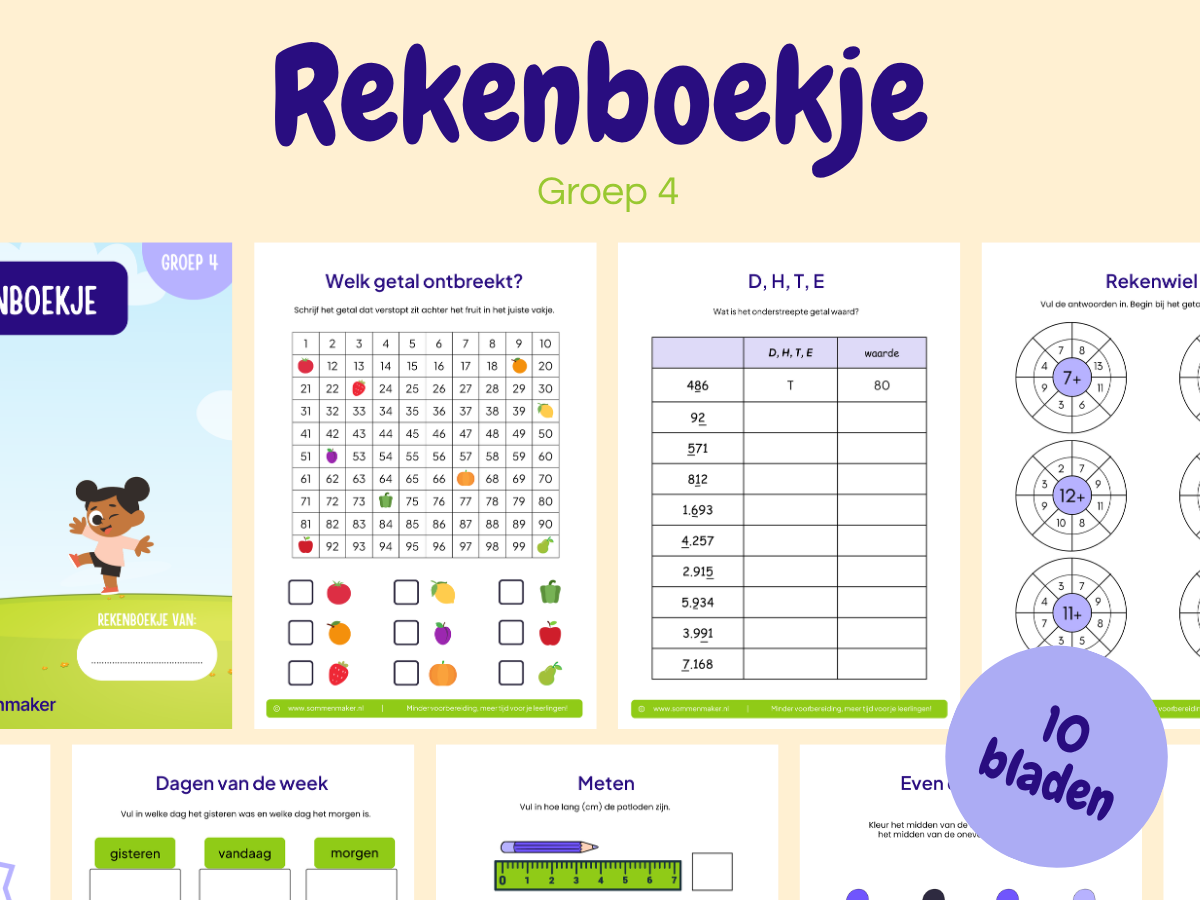 Rekenboekje – werkbladen voor groep 4