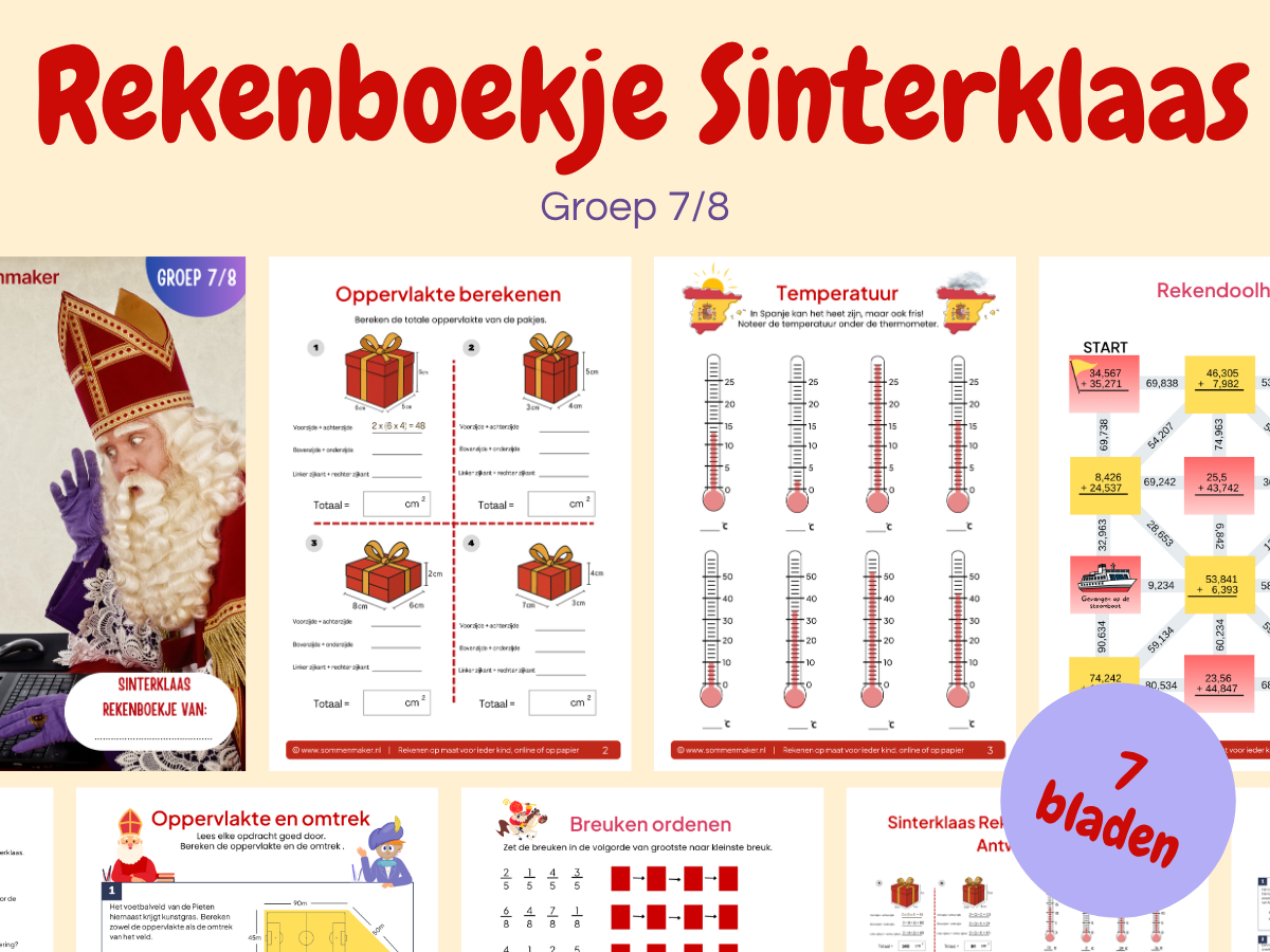 Rekenboekje Sinterklaas – werkbladen voor groep 7/8
