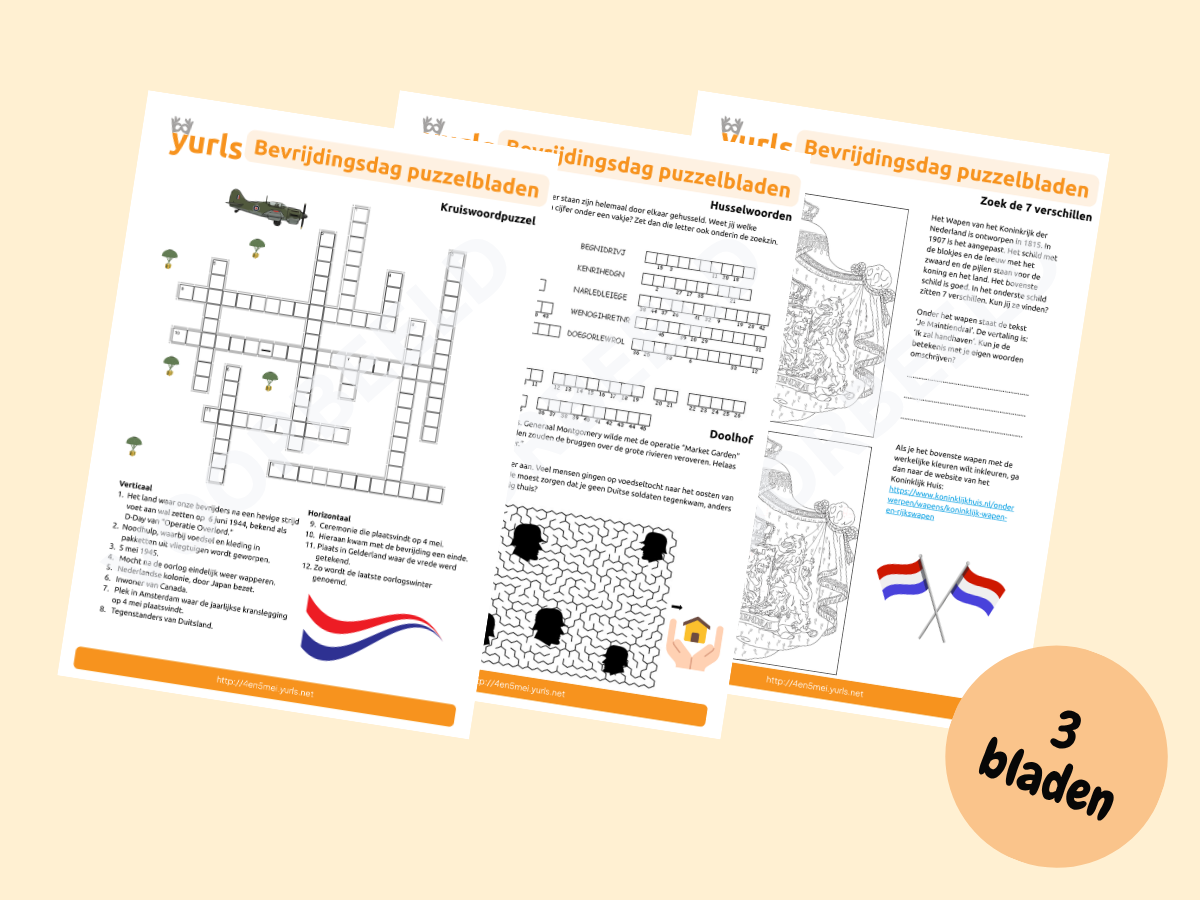 Puzzelbladen Bevrijdingsdag – werkbladen voor groep 6/7/8