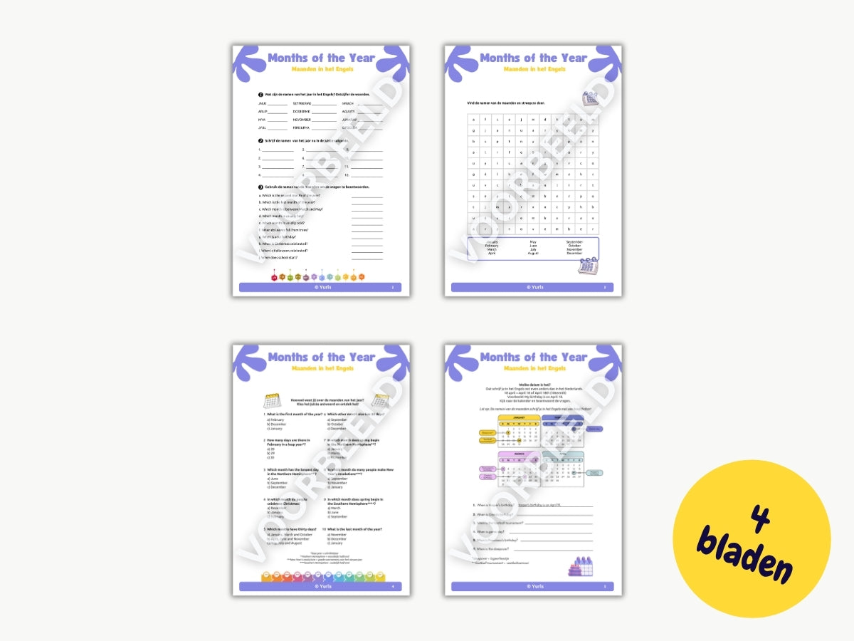 Werkboekje Engels – Months of the Year