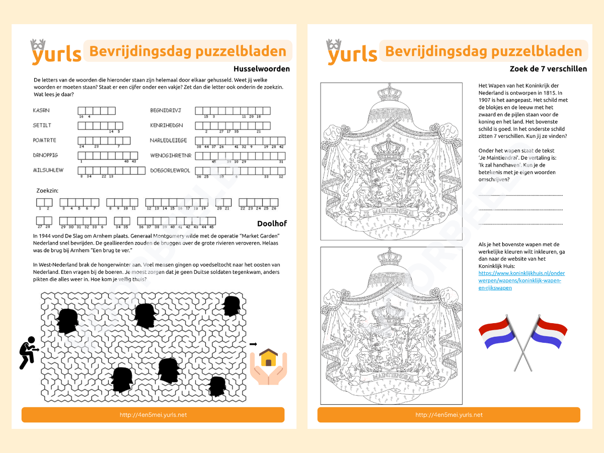 Puzzelbladen Bevrijdingsdag – werkbladen voor groep 6/7/8