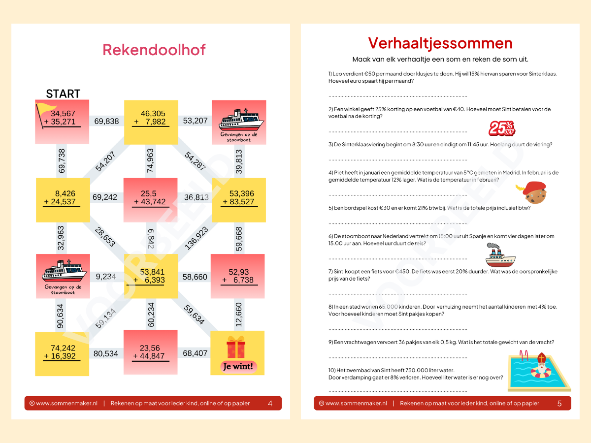 Rekenboekje Sinterklaas – werkbladen voor groep 7/8
