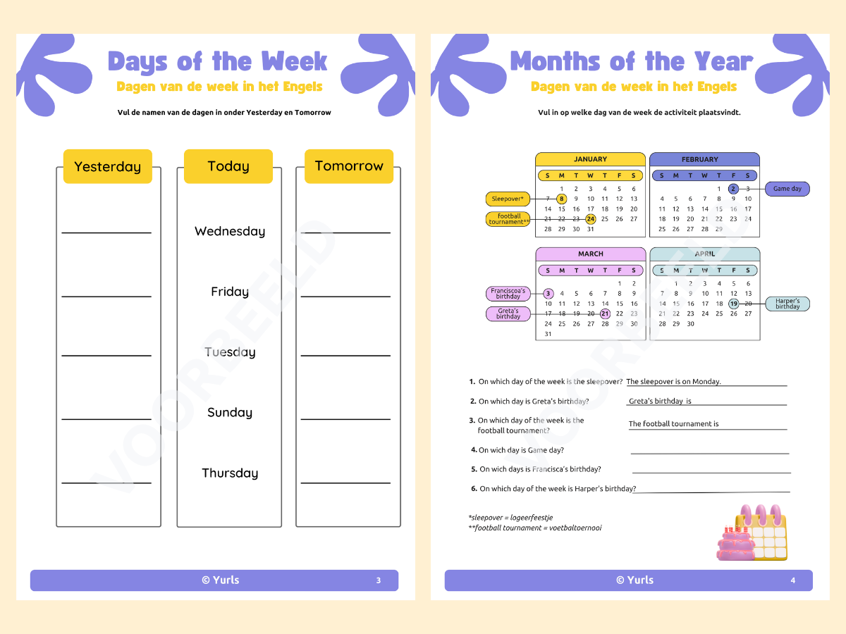 Werkboekje Engels – Days of the week