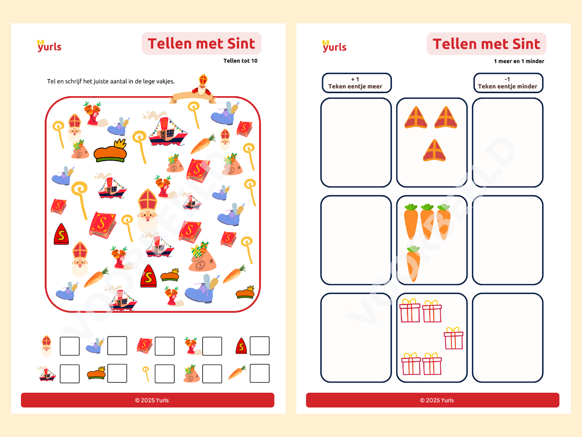 Tellen met Sint – werkbladen voor groep 1/2/3