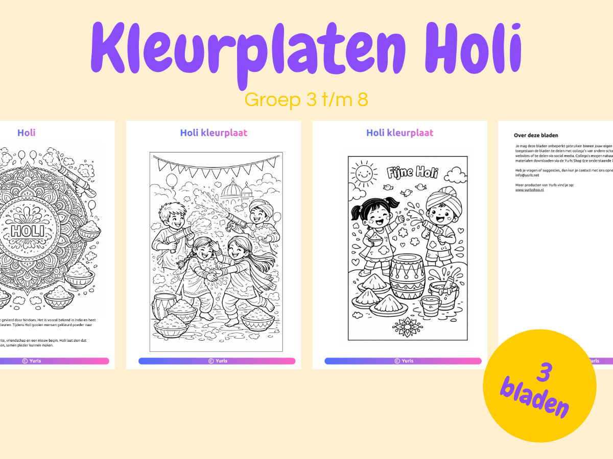 Kleurplaten Holi – voor groep 3 t/m 8