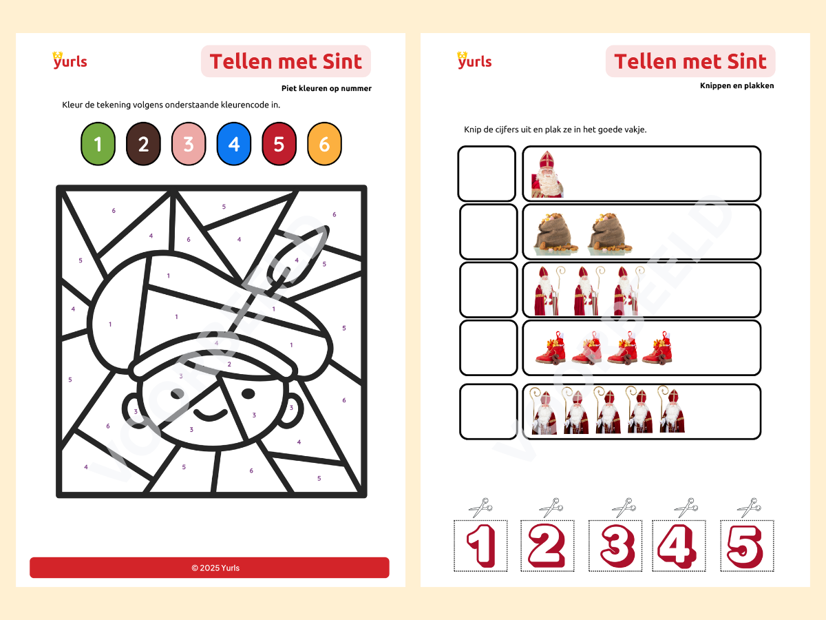 Tellen met Sint – werkbladen voor groep 1/2/3